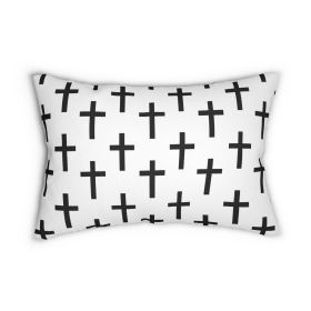 Decorative Lumbar Throw Pillow - White And Black Seamless Cross Pattern
