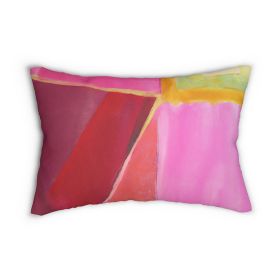 Decorative Lumbar Throw Pillow - Pink Mauve Red Geometric Pattern