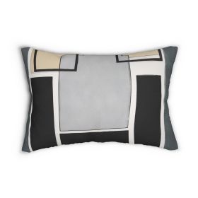 Decorative Lumbar Throw Pillow - Abstract Black Grey Brown Geometric Contemporary Art Shapes