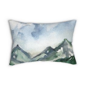 Decorative Lumbar Throw Pillow - Green Mountainside Nature Landscape Blue Sky Print