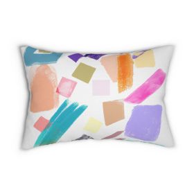 Decorative Lumbar Throw Pillow - Multicolor Pastel Geometric Brush Stroke Pattern