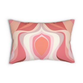 Decorative Lumbar Throw Pillow - Boho Pink And White Contemporary Art Lined Pattern