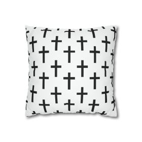 Decorative Throw Pillow Covers With Zipper - Set Of 2, White And Black Seamless Cross Pattern