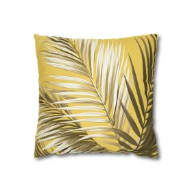 Decorative Throw Pillow Covers With Zipper - Set Of 2, Palm Tree Brown And White Leaves With Yellow Background Minimalist Art