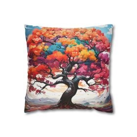 Decorative Throw Pillow Covers With Zipper - Set Of 2, Multicolor Psychedelic Tree Landscape Nature Art