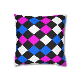 Decorative Throw Pillow Covers With Zipper - Set Of 2, Black Pink Blue Checkered Pattern