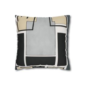 Decorative Throw Pillow Covers With Zipper - Set Of 2, Abstract Black Grey Brown Geometric Contemporary Art Shapes