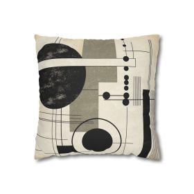Decorative Throw Pillow Covers With Zipper - Set Of 2, Abstract Black Beige Brown Geometric Shapes