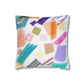 Decorative Throw Pillow Covers With Zipper - Set Of 2, Multicolor Pastel Geometric Brush Stroke Pattern