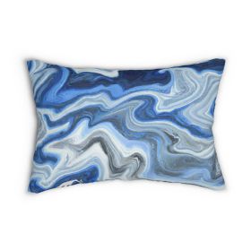 Decorative Lumbar Throw Pillow - Blue White Grey Marble Pattern