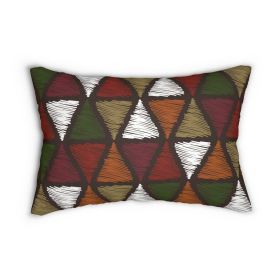 Decorative Lumbar Throw Pillow - Forest Green And White Tribal Quilting Fabric Print