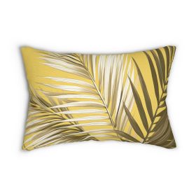 Decorative Lumbar Throw Pillow - Palm Tree Brown And White Leaves With Yellow Background Minimalist Art