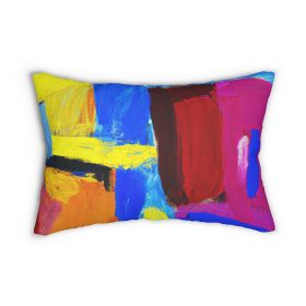 Decorative Lumbar Throw Pillow - Blue Red Yellow Multicolor Abstract Pattern