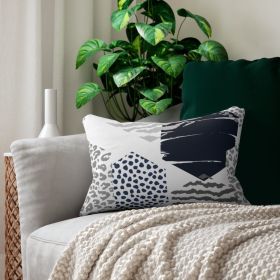 Decorative Lumbar Throw Pillow, Blue And Grey Geometric Pattern