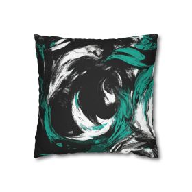 Decorative Throw Pillow Covers With Zipper - Set Of 2, Black Green White Abstract Pattern