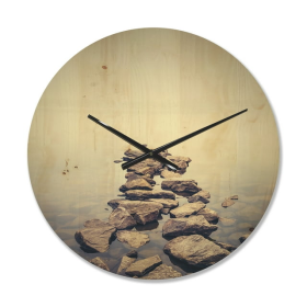 Designart 'Ukraine Minimalist Misty Lake landscape ' Modern Wood Wall Clock