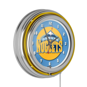 Denver Nuggets NBA Chrome Double Ring Neon Clock