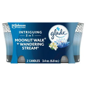 Glade Jar Candle 2 ct, Moonlit Walk & Wandering Stream, 3.4 oz Total, Air Freshener, Wax Infused with Essential Oils