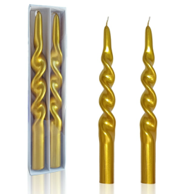 FCMSHAMD 9.8" Gold Spiral Taper Candles Sticks for Wedding DInner Decoration ,Unscente Dripless Smokeless Pack of 2