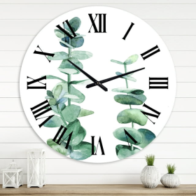 Designart 'Silver Blue Eucalyptus Branch' Tropical Wall Clock