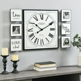 FirsTime & Co. White Love Frame Gallery Wall Clock 7-Piece Set, Farmhouse, Analog, 20 x 2 x 20 in