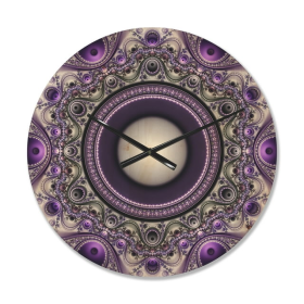 Designart 'Fractal Pattern Purple with Circles ' Modern Wood Wall Clock