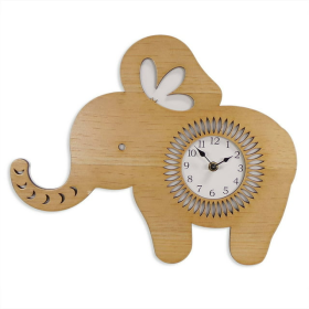 Sterling & Noble Indoor Light Wood Elephant Shaped Analog Wall Clock