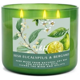 Fresh Eucalyptus Bergamot Candle 3 Wick | Natural Soy Wax Candle for Home, 15.8 Oz Large Aromatherapy Candle for Relaxation, Scented Candle for Women