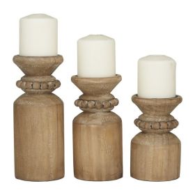 DecMode 3 Candle Brown Wood Candle Holder, Set of 3