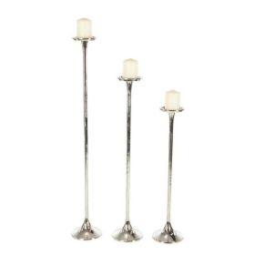 DecMode 3 Candle Silver Aluminum Tall Candle Holder, Set of 3