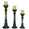 DecMode 3 Candle Green Glass Candle Holder, Set of 3