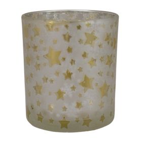 3" Matte Silver and Gold Stars and Snowflakes Flameless Glass Candle Holder