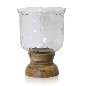 Asha - Wood And Crystal Design Glass One Light Hurricane Candle Holder - Large