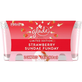 Glade Scented Candle Jar, Strawberry Sundae Funday Scent, Infused with Essential Oils, Spring Limited Edition Fragrance, Positive Vibes Collection, 2