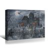 Drop-Shipping Framed Canvas Wall Art Decor Painting For Halloween, Haunted Ghost Hause Painting For Halloween Gift, Decoration For Halloween Office Li