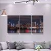 3 panels Framed Canvas City Night Scape Wall Art Decor,3 Pieces Mordern Canvas Painting Decoration Painting for Chrismas Gift, Office,Dining room,Livi