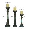 DecMode 3 Candle Green Glass Candle Holder, Set of 3