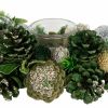 Northlight 13" Green Pinecone and Silver Glitter Ornaments Christmas Tealight Candle Holder