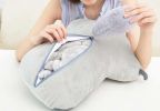 Cute Cat Paw Plush Sofa Bed Decorative Throw Pillow Cushion with Blanket for Office Home; Gray