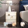 LED Nightstand with 2 Glass Shelves, Modern Bedside Table with 3 Color LED Lighting/Adustable Brightness, Nightstand for Bedroom/Living Room, Natural