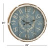 DecMode Coastal Turquoise/White Metal Round Wall Clock with Spade Shaped Clock Hands, 25"D