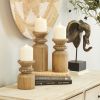 DecMode 3 Candle Brown Wood Candle Holder, Set of 3
