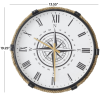 DecMode Stainless Steel Nautical with Printed Compass Design Arabic Numbered Wall Clock 20"W x 19"H, with Brown, Black, White and Gold Finishes