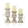 DecMode Country Carved Wood Candle Holder with Light Brown/Whitewashed Finish, Set of 3 6", 8", 10"H