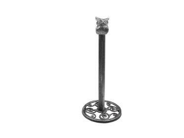 Rustic Silver Cast Iron Sitting Owl Bathroom Extra Toilet Paper Stand 16""