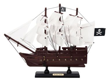 Wooden Black Pearl with White Sails Model Pirate Ship 12""