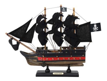 Wooden Black Pearl with Black Sails Limited Model Pirate Ship 12""