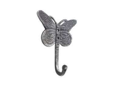 Rustic Silver Cast Iron Butterly Decorative Metal Wall Hook 5""