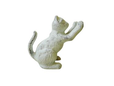 Whitewashed Cast Iron Cat Door Stopper 5""