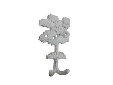 Whitewashed Cast Iron Oak Tree Decorative Metal Wall Hooks 6.5""